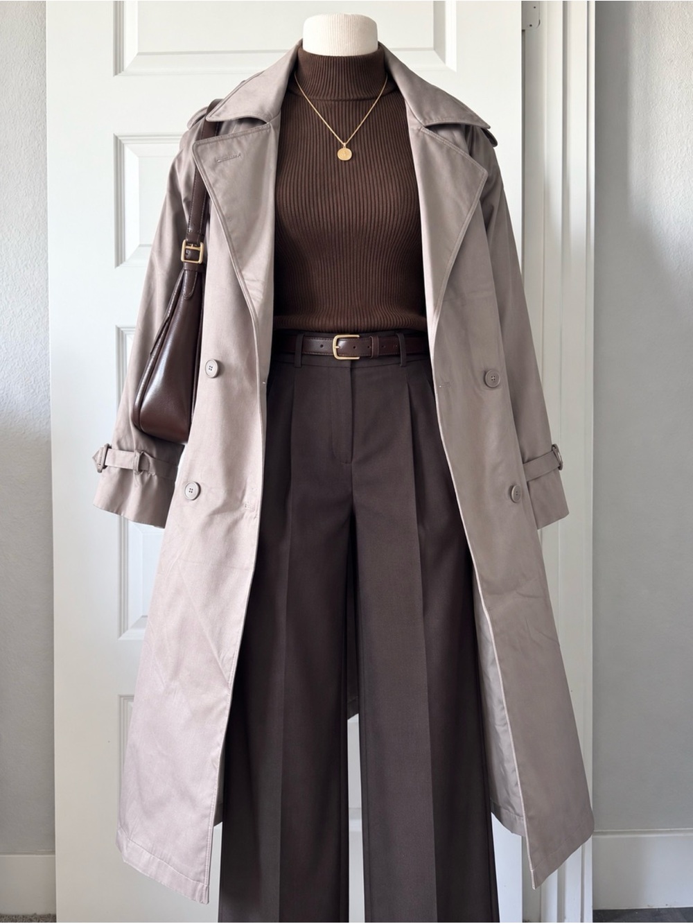 Vintage Saxton Hall Taupe Belted Quiet Luxury Trench Coat